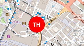 Map showing the location of Thomas Hudson's premises on Shudehill