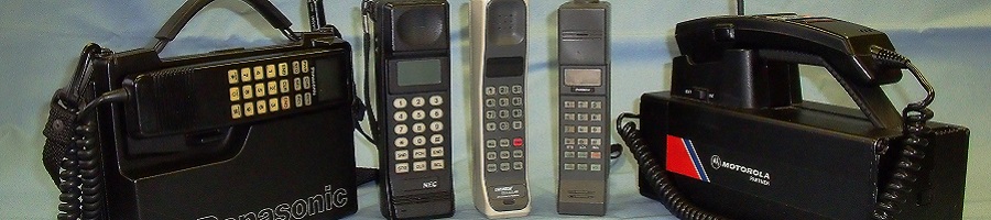 A collection of first generation analogue TACS mobile phones