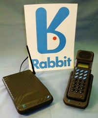 Rabbit Telepoint base station handset and sign