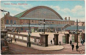 Old picture postcard showing the front entrance to Manchester Central Station
