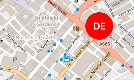 A map showing the location of the Daily Express Building