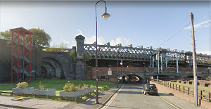 A picture showing the Castlefield cast iron lattice railway viaducts