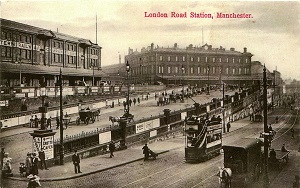 A old picture postcard of Manchester Piccadilly when it was Manchester London Road station