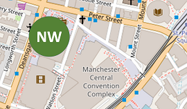 Map showing the location of the Great Northern Warehouse
