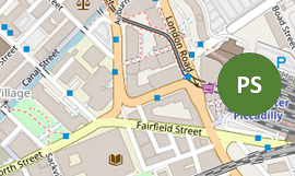 Map showing the location of Manchester Piccadilly Railway Station