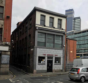 A picture showing the approximate location of Thomas Hudson's premises on Shudehill