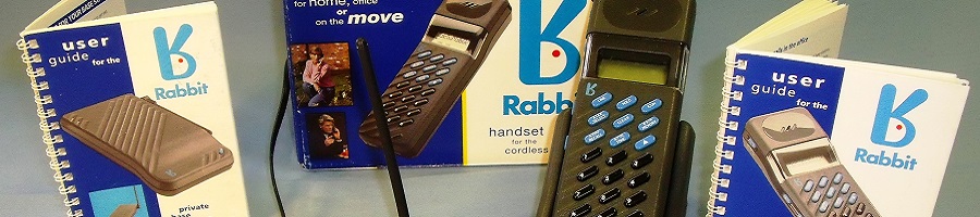A Rabbit telepoint handset, book and manuals