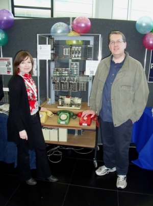 Picture showing Andy Simmons demonstrating the Strowger unit to Sian Wynn Jones from BT Heritage at the Manchester Science Festival in October 2012.