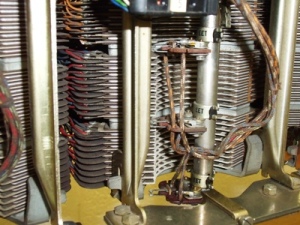 A close up picture of a Strowger selector showing the wiper and contact bank