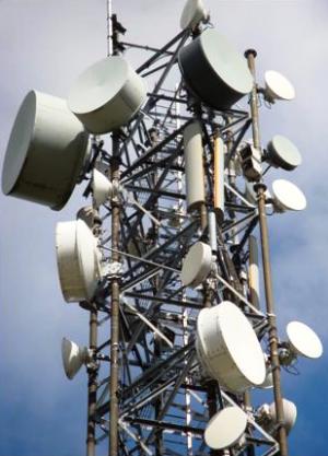 Microwave radio tower with cellular antennas and a large quantity of class 3 antennas