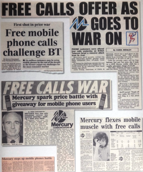 Figure 4: A sample of press cuttings from the Mercury one2one launch